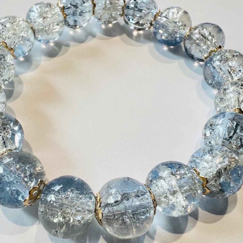 Sparkling Silver Blue Glass Bead Bracelet 10mm New